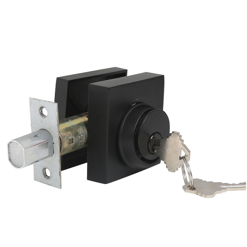 3601 Modern Square Cylinder Single Deadbolt Lock สำหรับประตูหน้าหนักหน้าที่หนัก - Matte Black