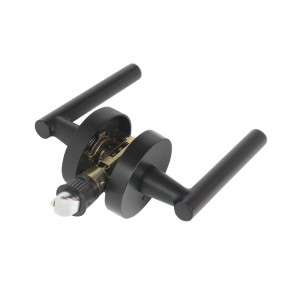 R7506 คันโยกประตูสีดำที่มีการออกแบบรอบผอมแบบทันสมัยแบบทันสมัยสำหรับห้องนอนบ้านหรือความเป็นส่วนตัวในห้องน้ำล็อคประตูแบบไม่มีกุญแจ